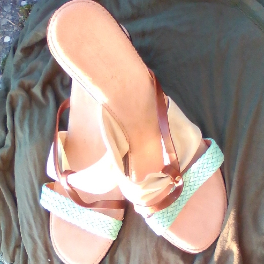 Italian Shoemakers Brown and Mint Wedges